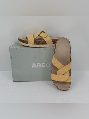 ABEO Lizzy slide sandal Impala tan yellow leather shoe comfort chunky knot new 7